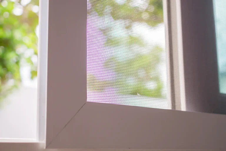 Close-up of a window screen corner in Vancouver, WA.